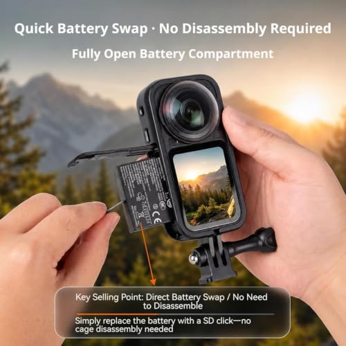 Image of Insta 360 X6 ABS Plastic Housing Cage with 1 /4 Screw Claw Mount, Open-Frame Side-Anti Drop Design, Quick Battery Swap for Insta 360 Action Camera Accessories