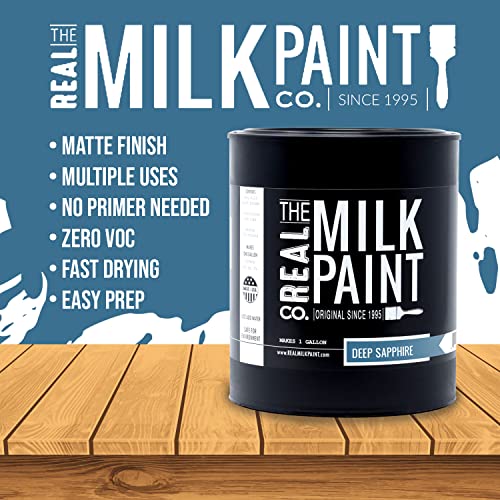 Real Milk Paint, Wood Paint For Furniture, Matte Paint For Cabinets, Walls, Brick, And Stone, Water Based Organic, No Voc, Deep Sapphire, 1 Pint #TOP2