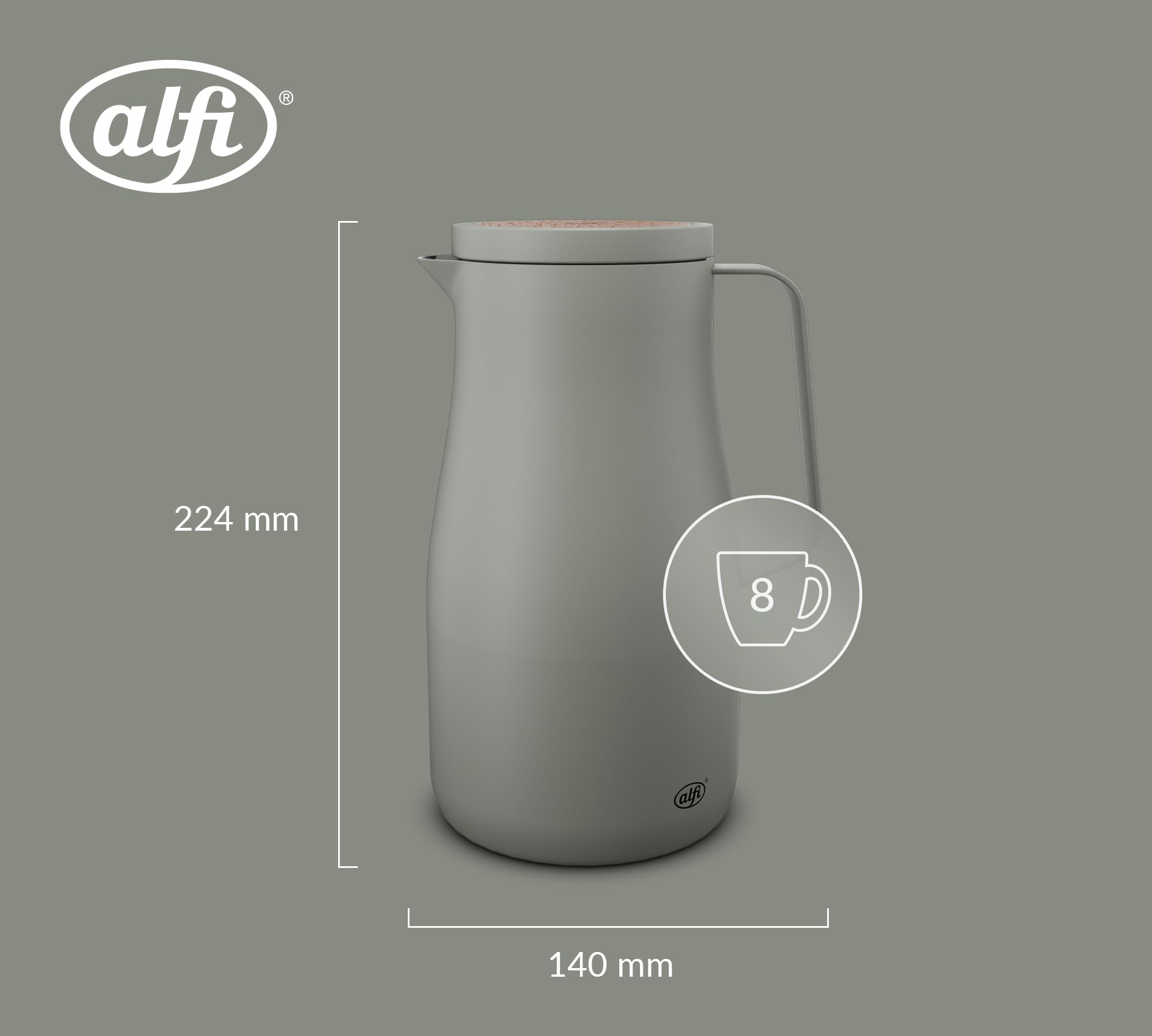 alfi STUDIO TEA Isolierkanne 1,00 l, 12 h heiß, matcha green | 24 h kalt, Thermoskanne für Kaffee & Tee, doppelwandig aus Edelstahl, Drehverschluss, große Öffnung, spülmaschinenfest, grün