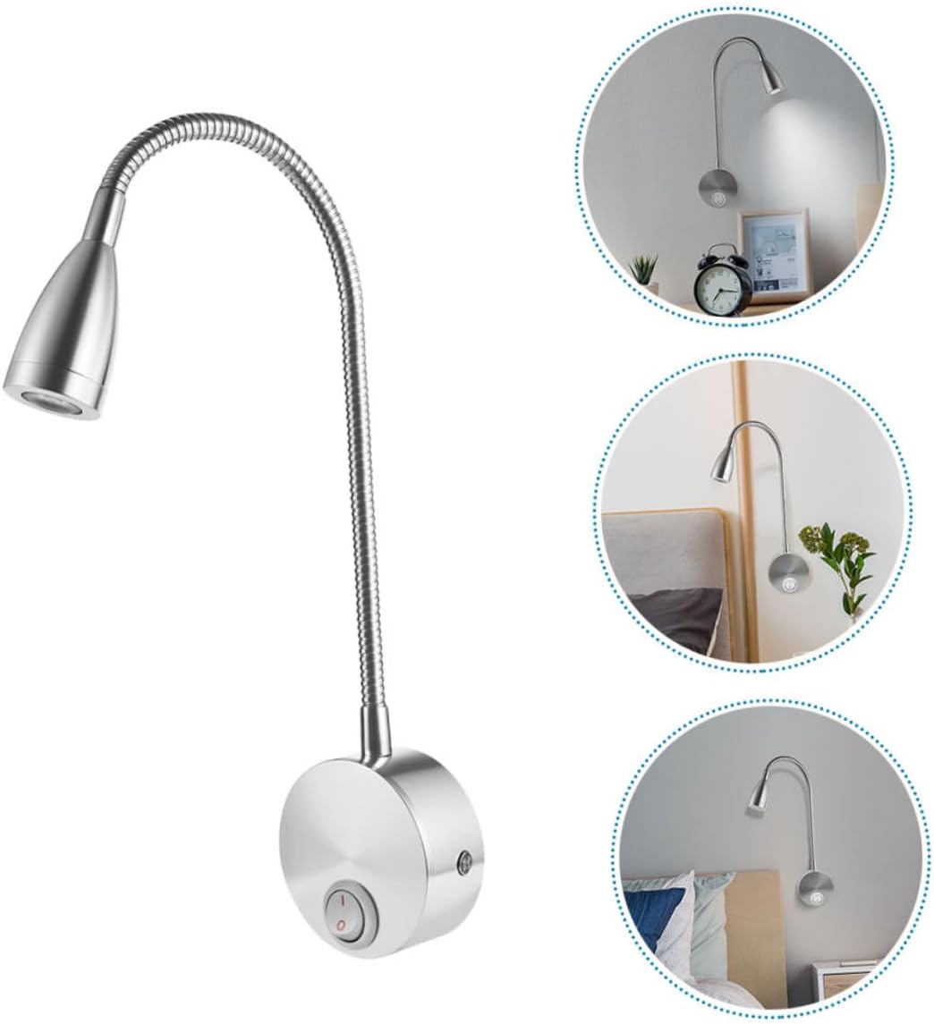 VILLCASE 360Degree Rotating LED Gooseneck Wall Lamp Flexible Bedside Reading Light with White Switch High Gloss Base Warm White Light for Easy Operation and Use