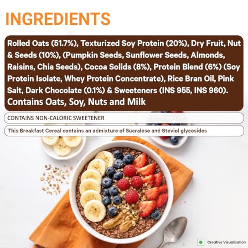 Image of Sundrop Heart High Protein Oats| 27g Protein| Zero Added Sugar| Whey Protein Added| 12.6g Fibre| 500g| Chocolate| Added Seeds, Almonds & Raisins