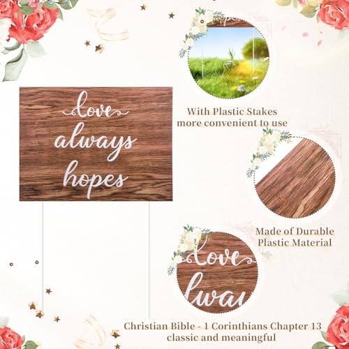 GlikCeil Set of 12 Wedding Aisle Signs with Stakes, 1 Corinthians 13 Wedding Signs Hand Painted Wood Wedding Signs 15.7 x 11.8 Inch Love is Patient Love is Kind Sign for Wedding Anniversaries Ceremony