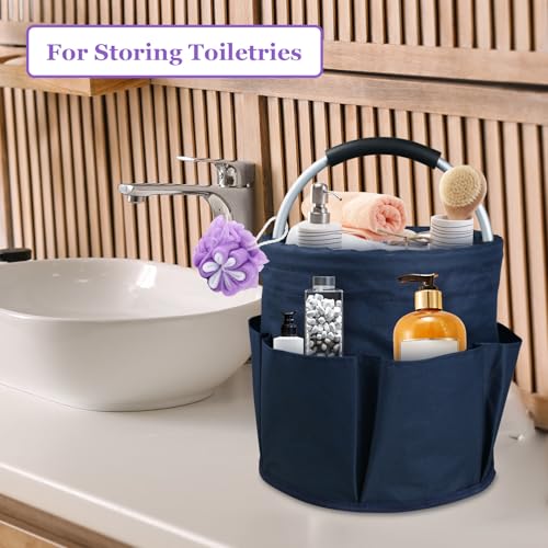 Image of 17L Cleaning Caddy with Handle, Portable Shower Caddy in 600D Oxford Fabric, Bucket Tool Organizer with 6 Side Pockets, Collapsible Storage Basket for Cleaning, Camping, Navy Blue