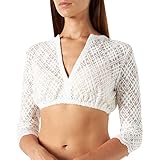 Kelliar Dirndlbluse Damen Spitze Transparent Dirndlbluse Langarm V-Ausschnitt Trachtenbluse für Oktoberfest, Weiß, 44
