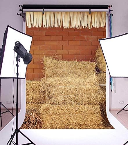 Yeele Fondo rústico de 3 x 5 pies para fotografía - Campo de heno de paja de heno de paja de hayrick para pared de ladrillo, telón de fondo para