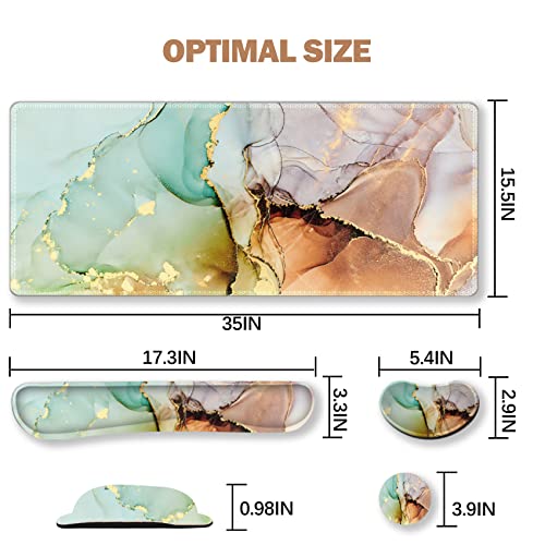 Image of ArtSo Large Gaming Mouse Pad, Keyboard Wrist Rest Pad & Wrist Support Mousepad Set, Stitched Edge, Extended, Non-Slip Base, Memory Foam Desk Mat for Office, Home, Abstract Art Marble