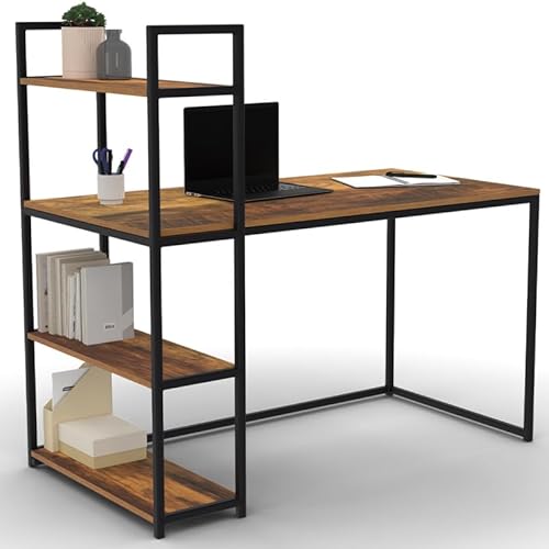 IDMarket - Bureau bibliothèque Hawkins Plateau Bois foncé Design Industriel