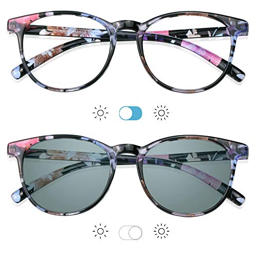 Image of YEIN Blue Light Blocking Glasses, Spring Hinge Photochromic Gray Sunglasses, Anti Eyestrain, Computer Reading Glasses, Gaming Glasses, TV Glasses for Women, Anti Glare