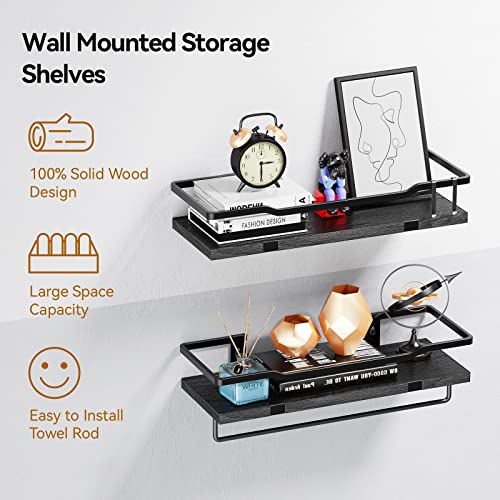 Gaseawolf Floating Shelves Set Of 2, Wall Mounted Floating Shelves With Towel Bar, Decorative Wall Storage Shelves For Bathroom, Living Room, Kitchen, Bedroom, Office (Black) #TOP6