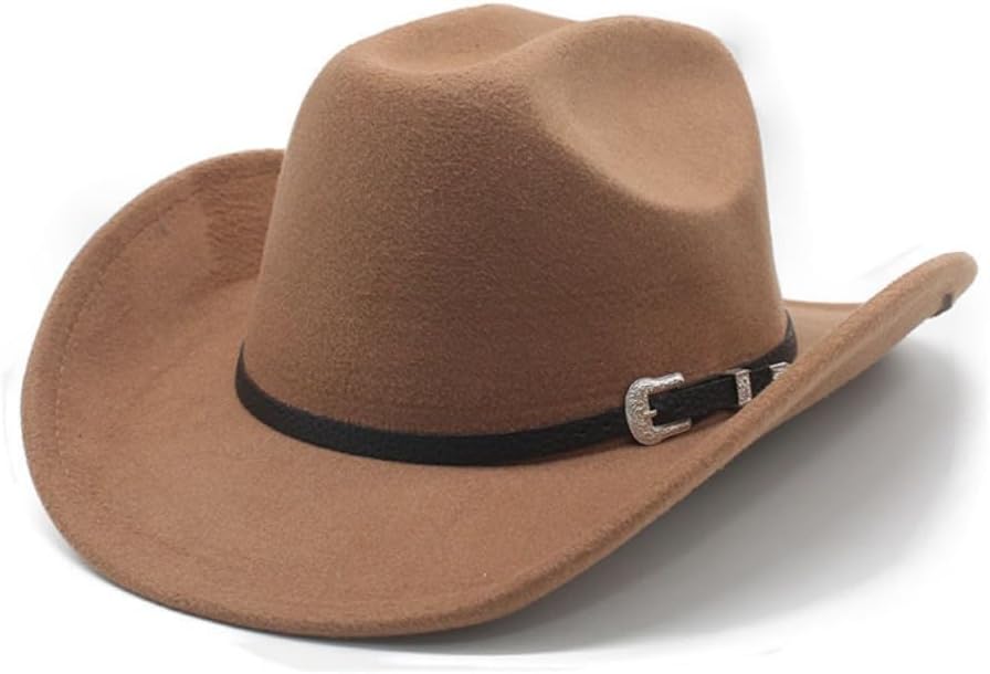 Western Cowboy Hat, Brown Felt, Silver Buckle Band, Wide Brim