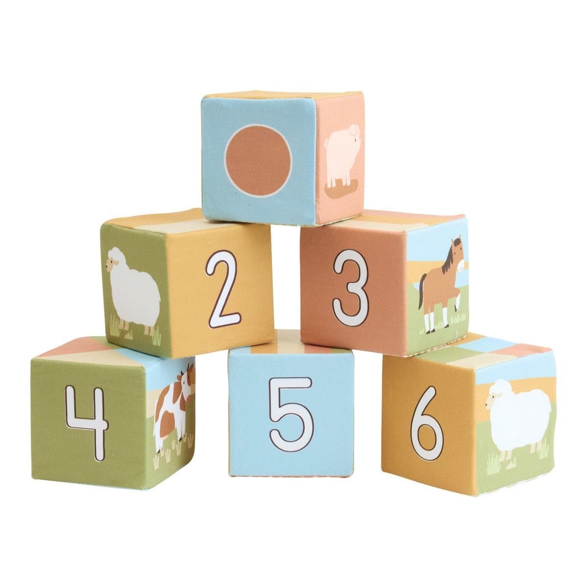 Kaplan Early Learning Farm Animal Soft Blocks - 6-Piece Soft Foam Block Set for Infants & Toddlers, Ages 6+ Months