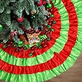 VioraWhite 48 Inches Ruffle Christmas Tree Skirt Green and Red Ruffle Fluffy Large Tree Mat Skirt Red Green Annual Rings Farmhouse Christmas Decorations and Ornaments for Xmas Party Tree Decoration