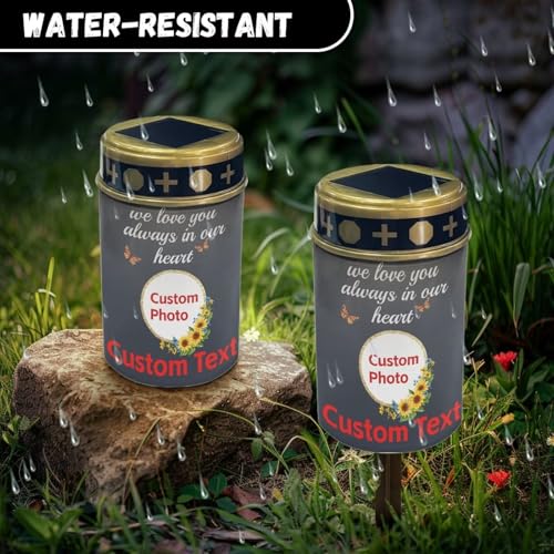 Image of Customizable Photograph Text Black Waterproof Solar Light Flameless Candle Automatic Landscape Path Light Outdoor Grave Decor
