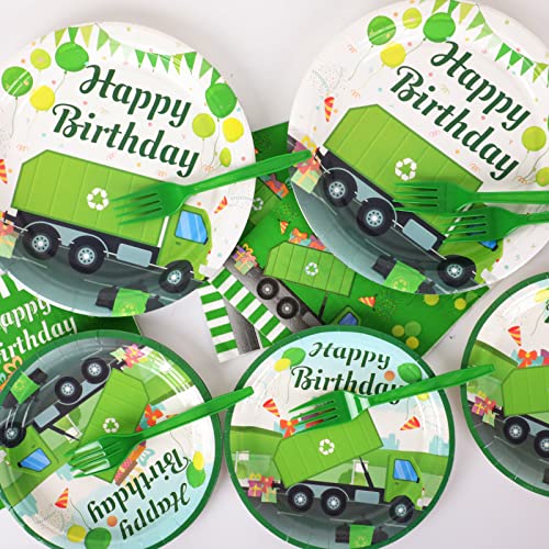 Image of 96 Pcs Garbage Truck Birthday Party Plates and Napkins Party Supplies Trash Trucks Party Tableware Set Waste Management Recycling Party Decorations Favors for Birthday Baby Shower for 24 Guests