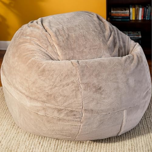 HORLSKI Lavable Piel Sintética Redonda Fundas para Pufs Sin Relleno Pufs Extra Grandes para Adultos Cómoda Sala De Estar Jardín Adecuada para Uso Exterior,Caqui,105cm*65cm