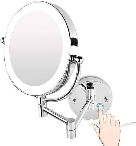 Bathroom Shaving Mirror Wall Mounted 8.5 inch Makeup Mirror with Led Lights True Image and X5 Magnified Vanity Mirror 360 Free Rotation Extendable