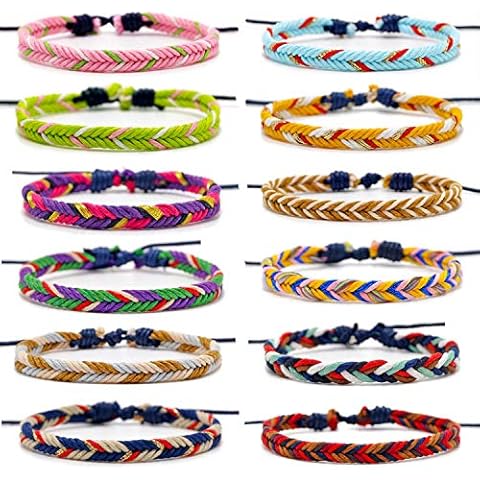 Carykon 12 PCS Friendship Bracelet Hand-Woven Cotton and Linen Bracelet Adjustable Size 6-11 Inches Unisex (Wisdom) Cover