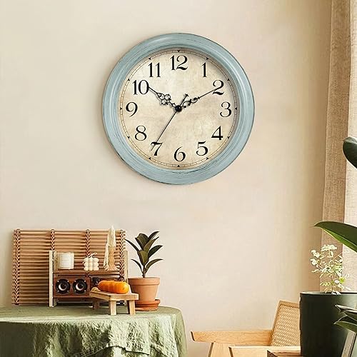 HYLANDA Wall Clock, 12 Inch Wall Clocks Battery Operated, Kitchen Teal Clocks Silent Non Ticking, Aqua Vintage Clock Decorative for Living Room, Home, Office, School(12\")