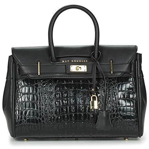Mac Douglas - Sac à Main Effet Croco Noir - Le Pyla de la Collection Meryl - Taille XS : 34,5 x 25 x 12,5 cm – Pendentifs Cadenas et Clé - 3 poches intérieure dont...