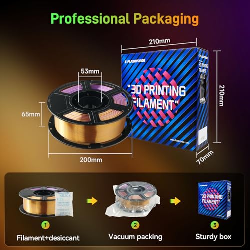 Image of FLASHFORGE Silk Tri-Color PLA Filament 1.75mm, Coextrusion Black Gold Purple Triple Color Rainbow 3D Printer Filament, Enchanting Silk Finish with 360 Multicolor Shifting Color Effect