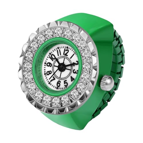 Silverora Fingeruhr Ringuhr Damen Elastische: Strass Volldiamant Analog Quarz Uhrenring Verstellbar Ring Uhren mit Arabische Ziffern Genschenke für Frauen Mädchen Grün