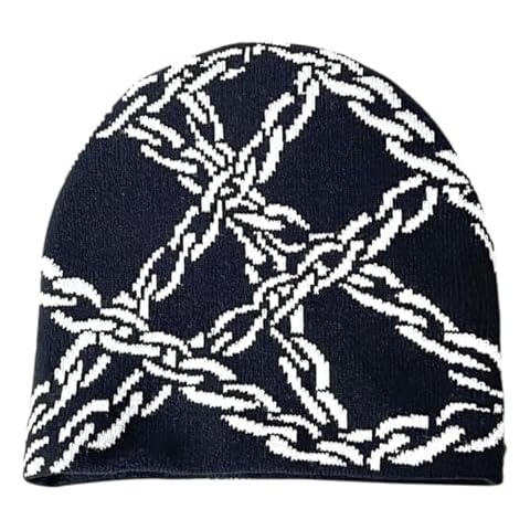 2THESTARS Y2K Graphic Chain Design Beanie, Knitted for Warmth, Comfort, and Soft Feel (Black) Cover