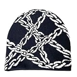 2THESTARS Y2K Beanie Hat for Men & Women Trendy Soft Stretchable Winter Cap, Chain Design Cold Knit Weather Accessory - Black