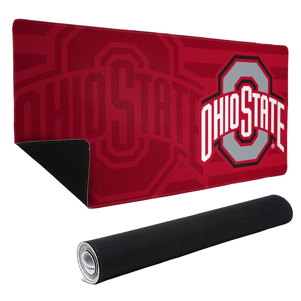 Ohio State University Buckeyes Primary Stripe Large Gaming Mouse Pad Desk Mat with Stitched Edges, Non-Slip Base for Gamer, Home and Office, 31.5 x 15.7