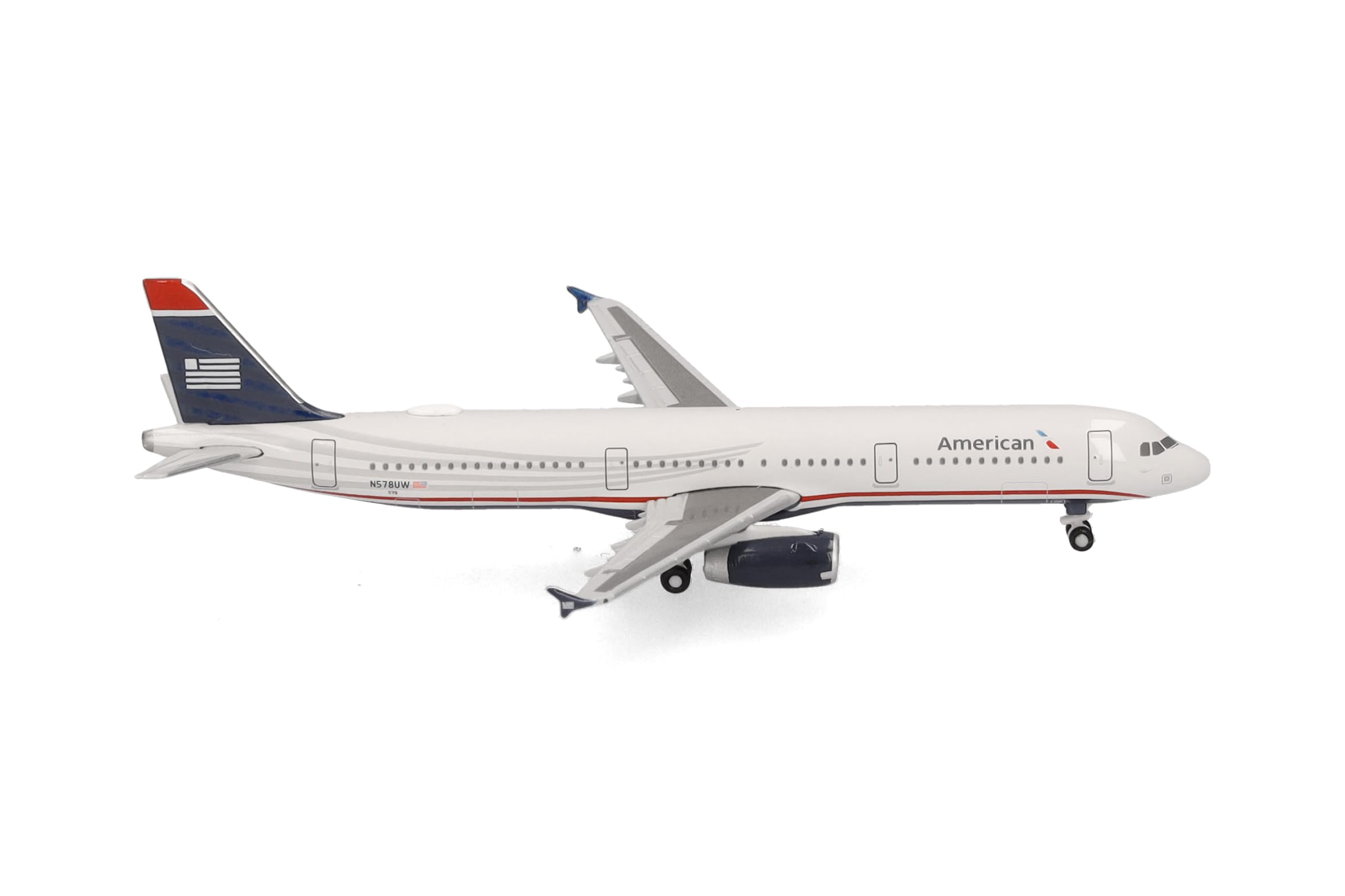 Herpa model aircraft American Airlines Airbus A321 - US Airways Heritage livery - N578UW, 1:500 scale miniature, collector’s item, aircraft model without stand, metal