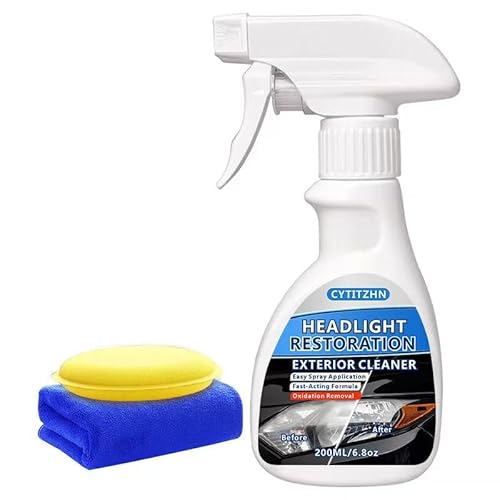 CYTITZHN Headlight Restoration Cleaner – Instant Removal of Oxidation, Yellowing & Stains, Restores Cloudy Headlamps to Like New Condition, Portable Spray for All Cars – 200ml/6.8oz