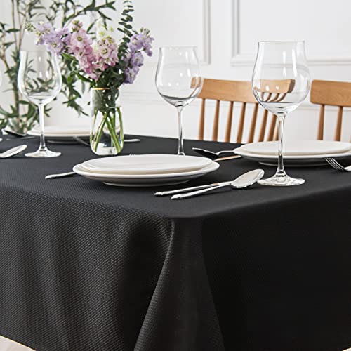 Image of maxmill Rectangle Textured Tablecloth Waterproof Spillproof Wrinkle Free Table Cloth, Kitchen Dining Tabletop Decoration, Fabric Table Cover for Outdoor and Indoor Use, 52 x 70 Inch, Black