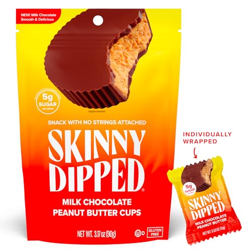 Image of SkinnyDipped Milk Chocolate Peanut Butter Cups, 3.2oz Bag | 4 Pack | Rich Milk Chocolate, Creamy Peanut Butter Filled | Individually Wrapped | Low Sugar | Gluten Free