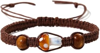 XAM 8mm Woven Adjustable Friendship Bracelet Tiger Eye Stone Colored Mushroom Bohemian Bracelet Gift