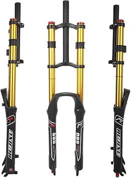 Downhill Mountain Bike Suspension Fork 26/27.5/29 DH Bike Air Fork Travel 130mm Rebound Adjust Straight Double Crown Front Fork Manual Lockout QR 9mmGold,29