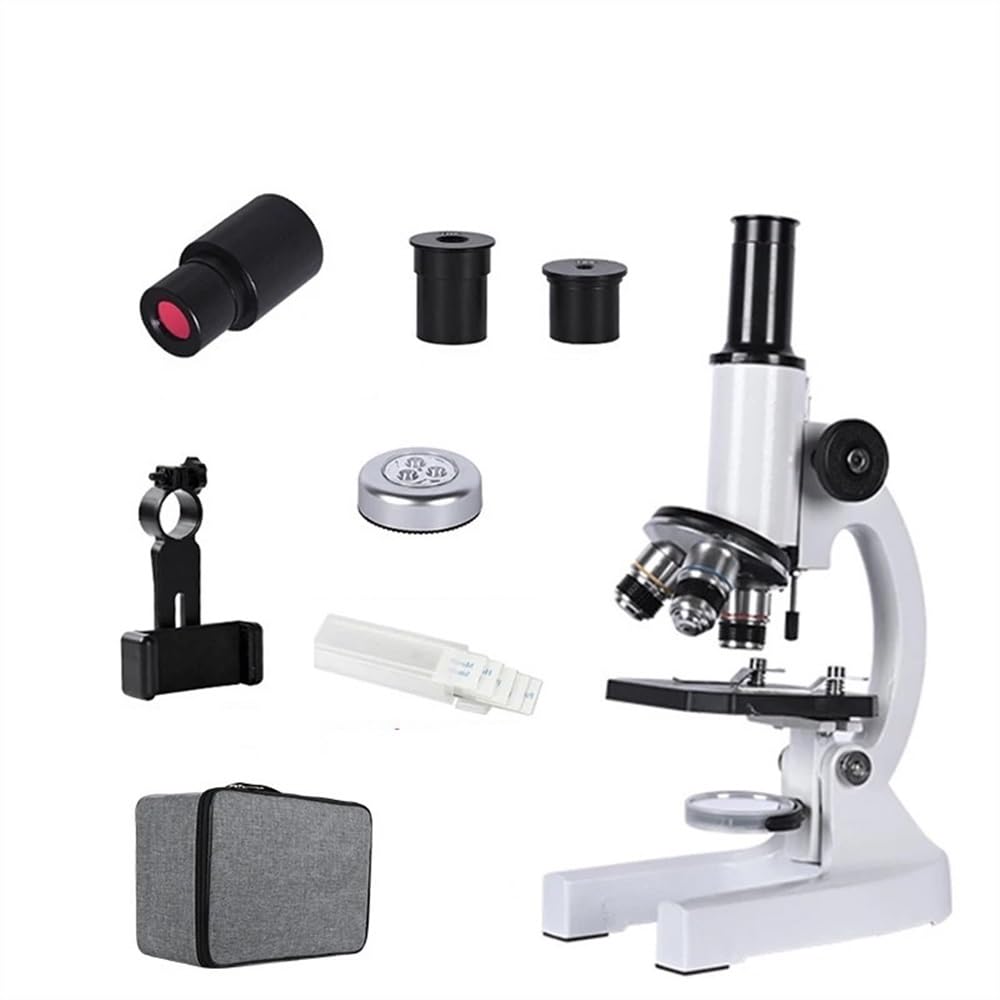 Microscope Zoom 640X 1280X 2000X HD Biological Microscope Monocular Student Education Laboratory w/LED Light Phone Holder Electronic Eyepiece(Package8)