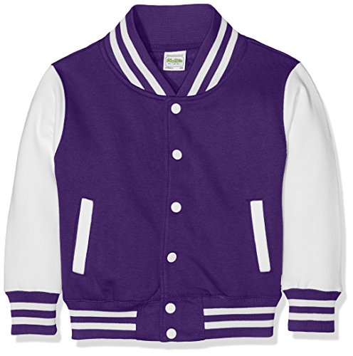 AWDis Kids Varsity Jacket, Chaqueta Bomber para Niños, Multicolor (Purple/White), XL