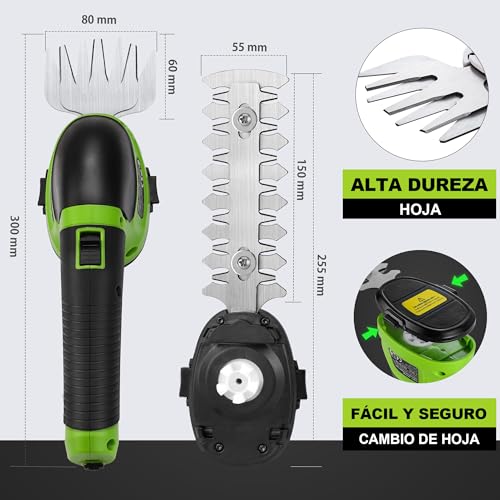 Miniatura 8 de Workpro Tijeras Cortacésped Y Arreglasetos 2 En 1, 3,6 V Cortasetos A Batería 2 Ah, Tijeras Arreglaseto Con 2 Tipos De Cuchillas Ancho De Corte 75 Mm, 118 Mm, Herramienta Para Jardín Verde