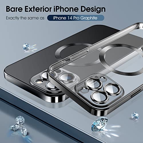 Magnetic Clear For Iphone 14 Pro Case With Magsafe [Integrated Camera Protection Glass] [Original Iphone Exterior] Silicone Cover Slim Thin [Non-Yellowing] Anti-Fingerprint Scratch Wireless Charging #TOP1