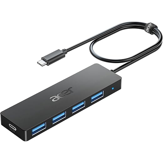 Acer USB C Hub 3.0, 4-Port Ultra Slim Type C to USB A 3.0 Adapter with Type-C 5V3A, USB-C Splitter Extender for Laptop, Desktop, Mouse, Keyboard Compatible with Windows, Linux, Acer, Chromebook -2FT