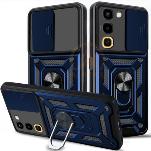 Image of Armor Bumper Back Cover Case for Realme 16X 5G Rotating Camera Cover, Ring Holder & Kickstand | Heavy Duty & 360 Degree Protection Back Cover for Realme 16X 5G (Blue)