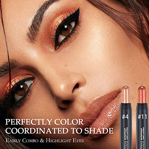 2Pcs With Blending Brush Eyeshadow Cream Stick Champagne Gold Rose Gold Metallic Matte Shimmer Eye Brightener Crayon Long Lasting Waterproof Smudge-Proof Crease-Proof Hypoallergenic Korean Eye Makeup #TOP1