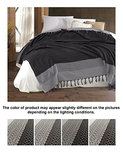 Wellstil Nerthus | Turkish Cotton Blanket • King Size Vintage Throw Blankets For Sofa, Couch, Farmhouse And Home Decor • Boho Woven Bedspread • Cozy Breathable Bed Blanket 80X100 Inches (Black) #TOP4