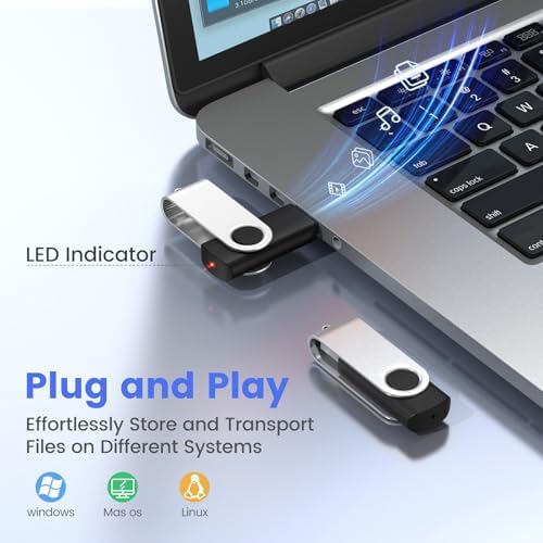 ABLAZE USB Stick 1GB 100 Pack, USB 2.0 Flash Drive 1GB with Lanyards Swivel Thumb Drives Memory Stick 100PCS (Black)