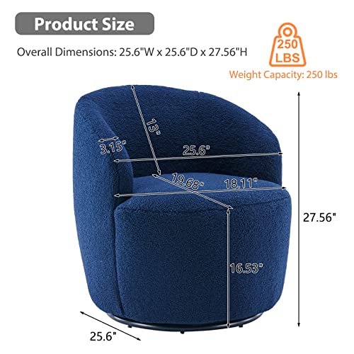 Calabash Swivel Barrel Chair, Swivel Chairs For Living Room, Accent Round 360° Swivel Club Chairs, Upholstered Teddy Modern Arm Chairs For Nursery, Bedroom, Office, Hotel(Blue) #TOP1