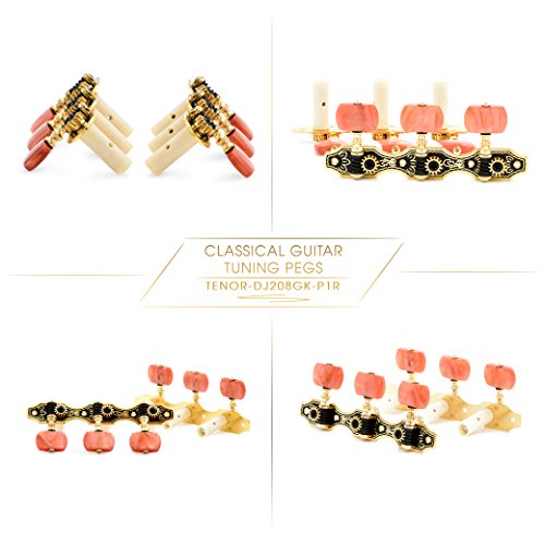 DJ208GK-P1R TENOR Classical Guitar Tuners, Tuning Key Pegs/Machine Heads for Classical or Flamenco Guitar with Black and Gold Plated Finish and Red Buttons. - Thumbnail 3