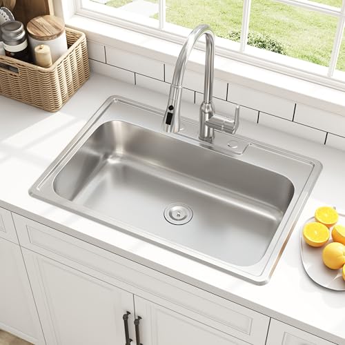 Quikore 33x22 Drop In Single Bowl Kitchen Sink 18 Gauge