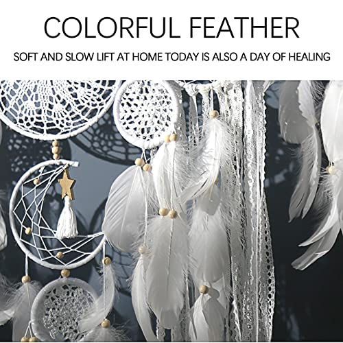 5 Pieces Dreamcatcher Moon and Stars Hanging Over The Bed, Dream Catcher Evil Eye Catcher and Moon Design, Feather Dream Catcher Wall Hanging Ornament, Bohemian Festival Decor (Brown) - Thumbnail 4