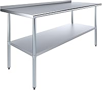 Vista 13 de AmGood Mesa de trabajo de acero inoxidable con protector contra salpicaduras de 1.5 pulgadas Mesa de preparación de alimentos de cocina de metal