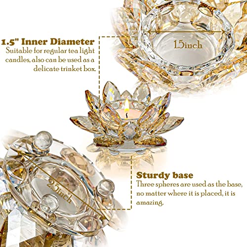 Tealight Candle Holders Crystal Lotus Flower Centerpieces For Table/Decoration Home For Mother's Day/Girl Friend/Friends(Gold 1Ps) #TOP2