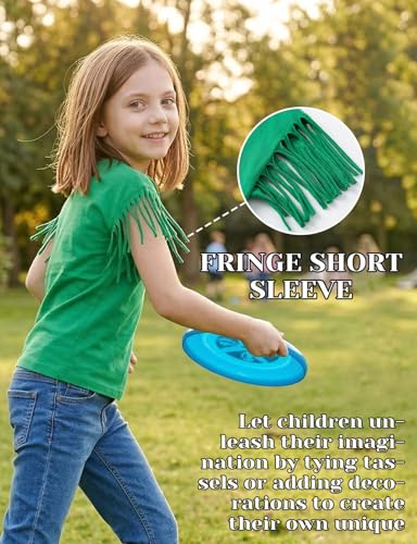 Image of Noomelfish Girls Fringe Sleeve T-Shirts Tassel Casual Summer Tee Tops (5-12 Years)